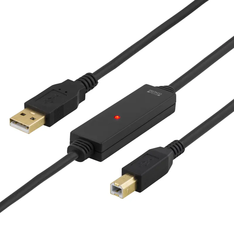 Bild 1 för PRIME USB 2.0-kabel Typ A hane - Typ B hane, aktiv, 5m - svart