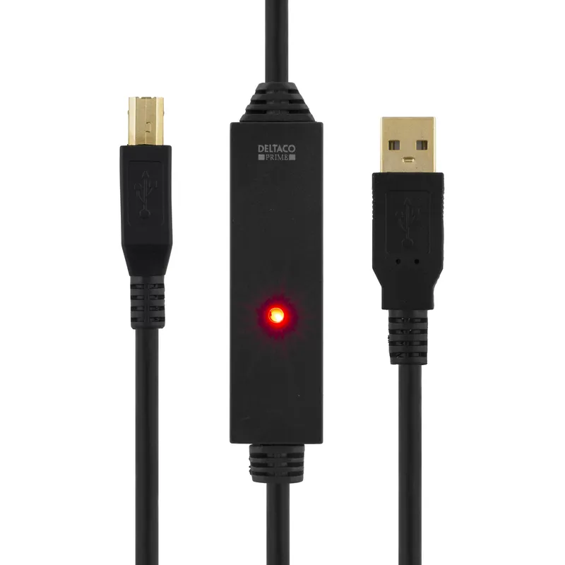 Bild 2 för PRIME USB 2.0-kabel Typ A hane - Typ B hane, aktiv, 5m - svart