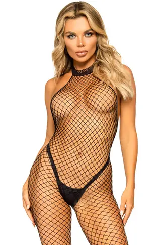 Produktfoto för Racer Neck Bodystocking Black O/S Bodystocking