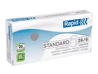 Produktfoto för Rapid Standard - Klamrar - 26/6 - 6 mm - galvaniserat stål - paket med 5000 - för Classic K2, K45  Economy E15, E26  Fashion F18  Fashion StandUP Ultimate NXT  Supreme S1