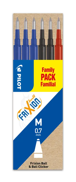 Produktfoto för Refill Pilot Frixion Clicker Medium 0,7 mm med 6 stk. ass. farver