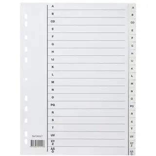 Produktfoto för Register i plast A4 A-Ö vit, 10 st