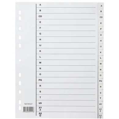 Alternativ bild 0 för Register i plast A4 A-Ö vit, 10 st