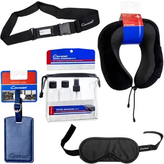 Produktfoto för Resekit 5 (Nackkudde, Reseflaskor, Bagagetag Blå, Bagagerem, Sovmask)