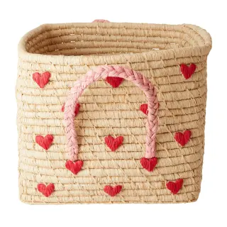 Produktfoto för RICE Rice raffiakorg med handtag 30x30 cm Red hearts