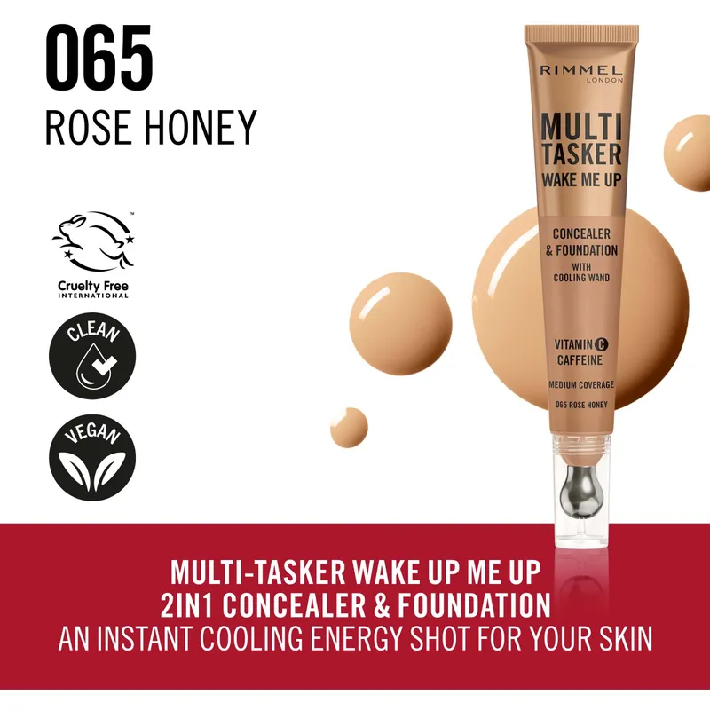Bild 2 för Rimmel Multi Tasker Wake Me Up Concealer & Foundation Rose Honey 65