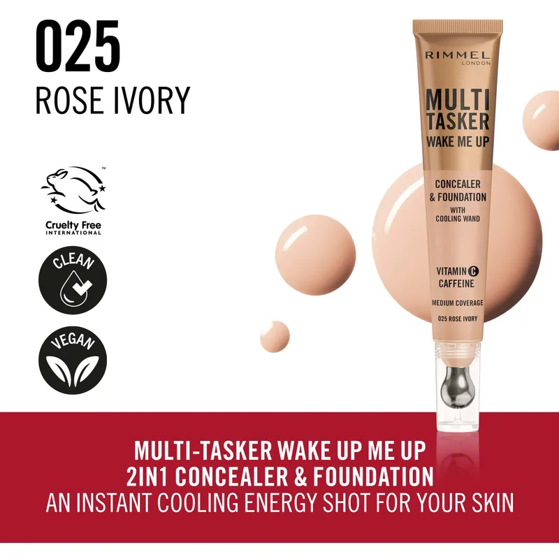 Bild 2 för Rimmel Multi Tasker Wake Me Up Concealer & Foundation Rose Ivory 025