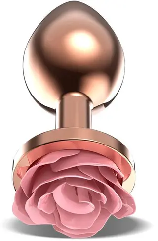 Produktfoto för Rosegold Metal Anal Plug With Pink Rose Medium Analplugg