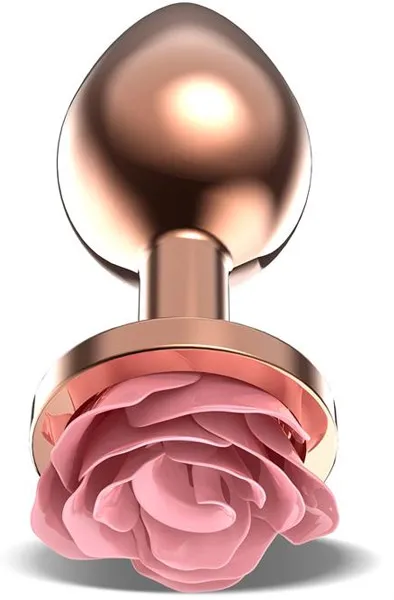 Bild 1 för Rosegold Metal Anal Plug With Pink Rose Medium Analplugg