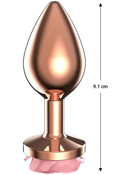 Bild 2 för Rosegold Metal Anal Plug With Pink Rose Medium Analplugg