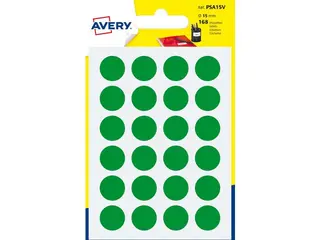 Produktfoto för Runda etiketter avery psa15v, ø 15 mm, gröna, förpackning med 168 st.