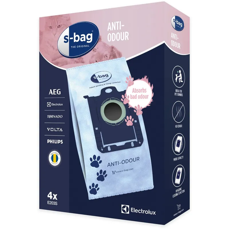 Bild 2 för s-Bag E203S Anti-Odour - Påse - till dammsugare (paket om 4)