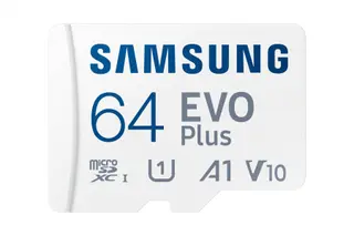 Produktfoto för Samsung EVO Plus MB-MC64S - Flash-minneskort (microSDXC till SD-adapter inkluderad) - 64 GB - A1 / Video Class V10 / UHS-I U1 / Class10 - mikroSDXC UHS-I - vit