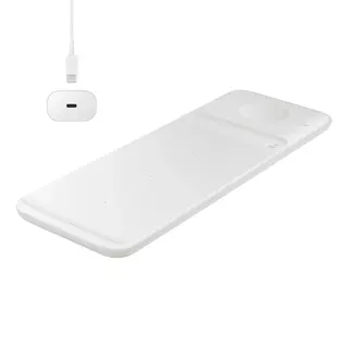 Produktfoto för Samsung Wireless Charger Trio EP-P6300 - Trådlös laddningsplatta + växelströmsadapter - Fast Charge - vit - för Galaxy Buds Live, Note20, S20, S20 5G, Watch 3, Z Flip 5G, Z Flip4, Z Fold2 5G, Z Fold4