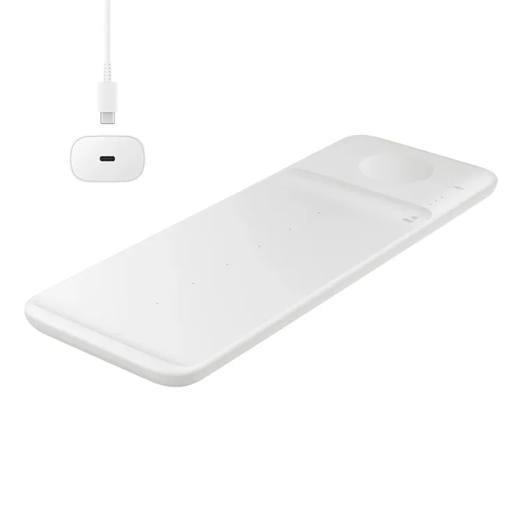 Alternativ bild 0 för Samsung Wireless Charger Trio EP-P6300 - Trådlös laddningsplatta + växelströmsadapter - Fast Charge - vit - för Galaxy Buds Live, Note20, S20, S20 5G, Watch 3, Z Flip 5G, Z Flip4, Z Fold2 5G, Z Fold4