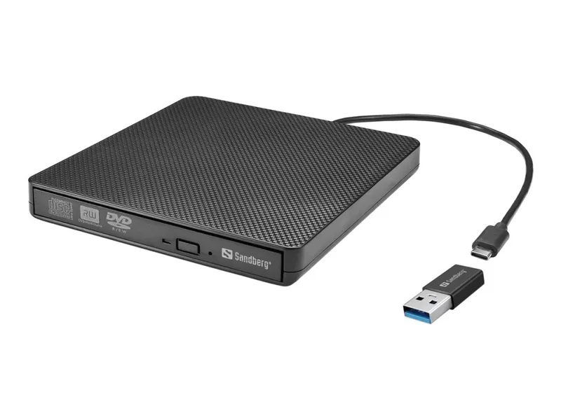 Alternativ bild 0 för Sandberg USB-C/A External DVD Drive - CD-RW (Brännare) - USB-C - Svart