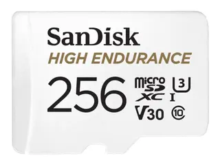 Produktfoto för SanDisk High Endurance - Flash-minneskort (microSDXC till SD-adapter inkluderad) - 256 GB - Video Class V30 / UHS-I U3 / Class10 - mikroSDXC UHS-I