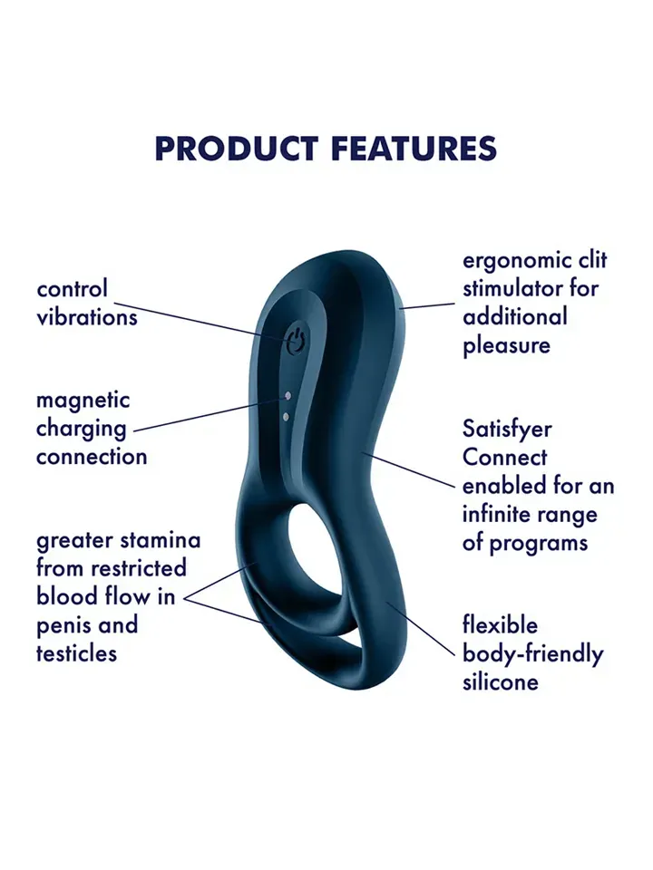 Bild 2 för Satisfyer Connect: Epic Duo, Ring Vibrator, blå