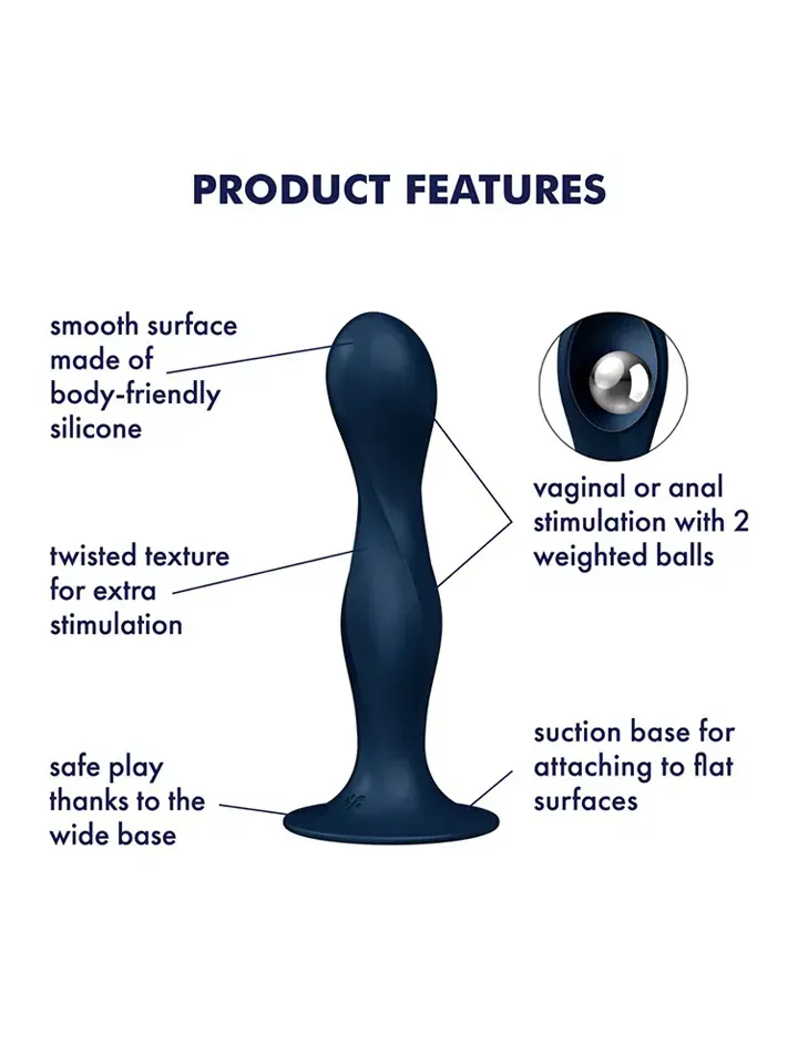 Bild 2 för Satisfyer Double Ball-R Weighted Dildo, Dark Blue