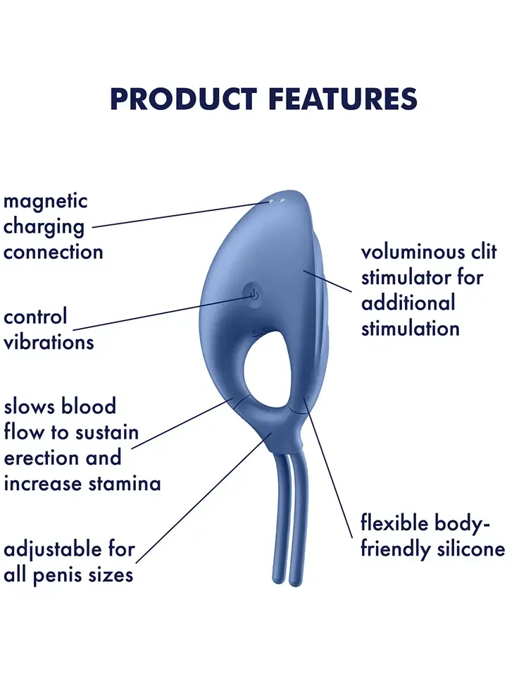 Bild 2 för Satisfyer Swordsman Vibrating Cock Ring Blue Penisring med vibrator