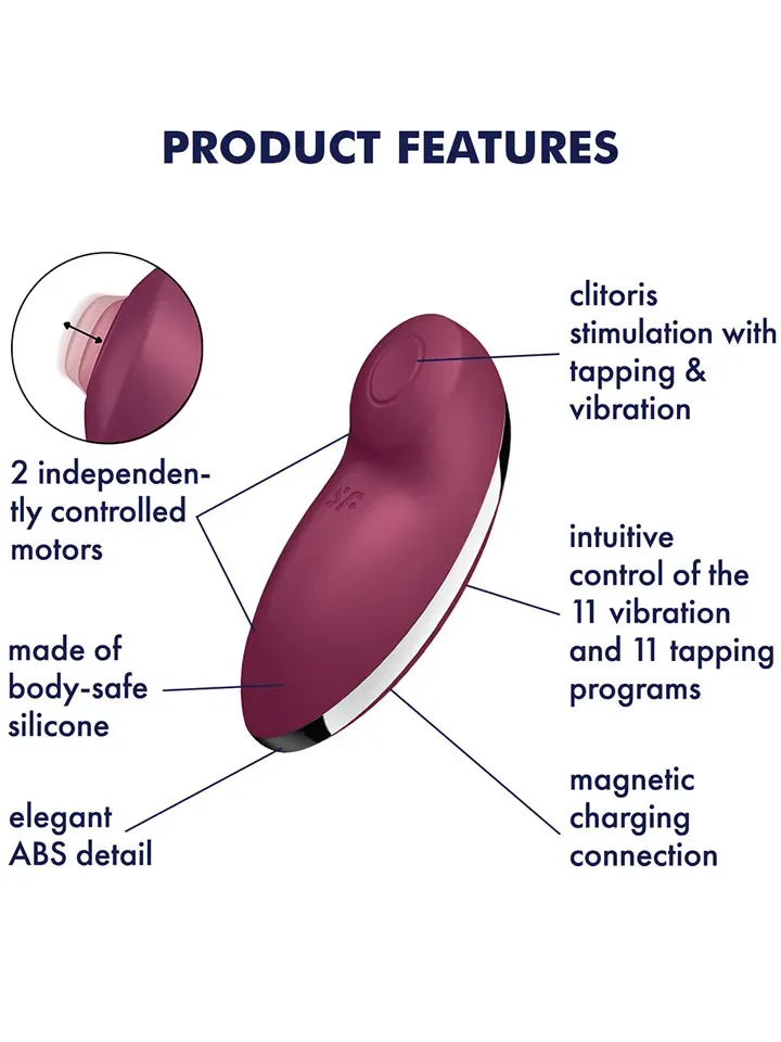 Bild 2 för Satisfyer: Tap & Climax 2 Lay-On Vibrator, röd