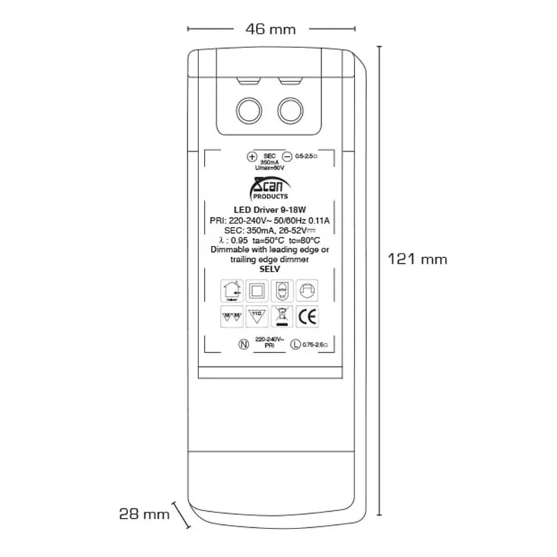 Bild 2 för Scan Products Driver 230v dimmable 9-18w 350ma