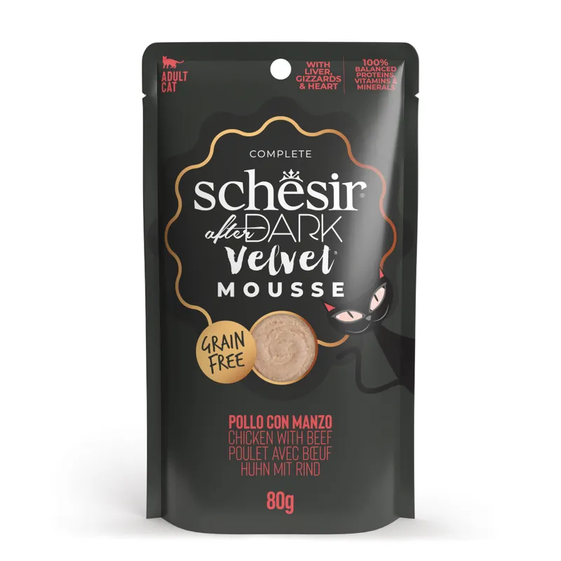 Alternativ bild 0 för Schesir Cat Adult After Dark Velvet Mousse Kyckling & Biff 80 g