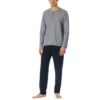 Produktfoto för Schiesser Casual Essentials Long Pyjama Button Mörkblå bomull XX-Large Herr