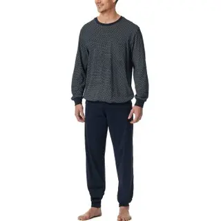 Produktfoto för Schiesser Comfort Essentials Long Plus Pyjamas Vit/Marin bomull 4XL Herr