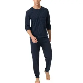 Produktfoto för Schiesser Comfort Essentials Long Pyjamas Mörkblå bomull Large Herr