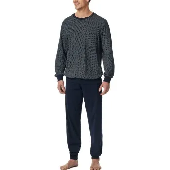 Alternativ bild 0 för Schiesser Comfort Essentials Long Pyjamas Vit/Marin bomull Small Herr