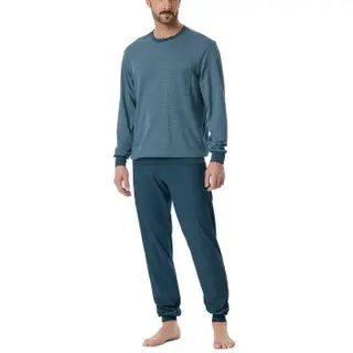 Produktfoto för Schiesser Comfort Essentials Pyjama With Cuff Blå/Blå bomull 48 Herr