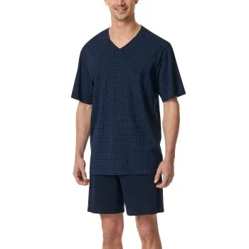 Alternativ bild 0 för Schiesser Comfort Essentials V-Neck Short Pyjamas Mörkblå bomull Medium Herr