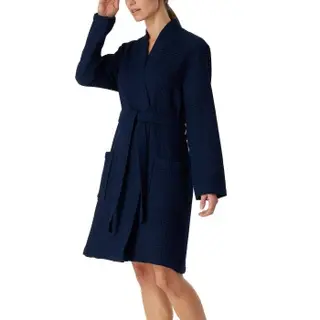 Produktfoto för Schiesser Essentials Waffle Bathrobe Mörkblå bomull Medium Dam