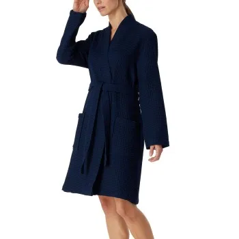 Alternativ bild 0 för Schiesser Essentials Waffle Bathrobe Mörkblå bomull Medium Dam