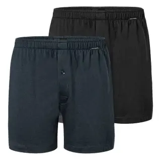 Produktfoto för Schiesser Kalsonger 2P Long Boxershorts Svart/Blå bomull Large Herr