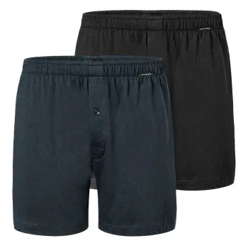 Alternativ bild 0 för Schiesser Kalsonger 2P Long Boxershorts Svart/Blå bomull Large Herr