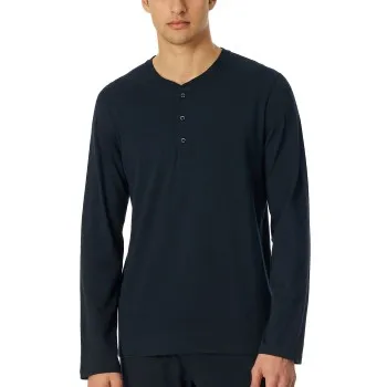 Alternativ bild 0 för Schiesser Mix and Relax Long Shirt Button Placket Mörkblå bomull 3XL Herr