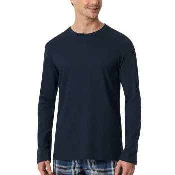 Alternativ bild 0 för Schiesser Mix and Relax Long Sleeve Mörkblå bomull XX-Large Herr