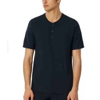 Alternativ bild 0 för Schiesser Mix and Relax T-shirt Button Mörkblå bomull X-Large Herr