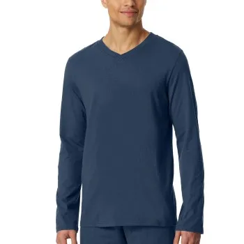 Alternativ bild 0 för Schiesser Mix and Relax V-neck Long Sleeve Blå bomull Large Herr