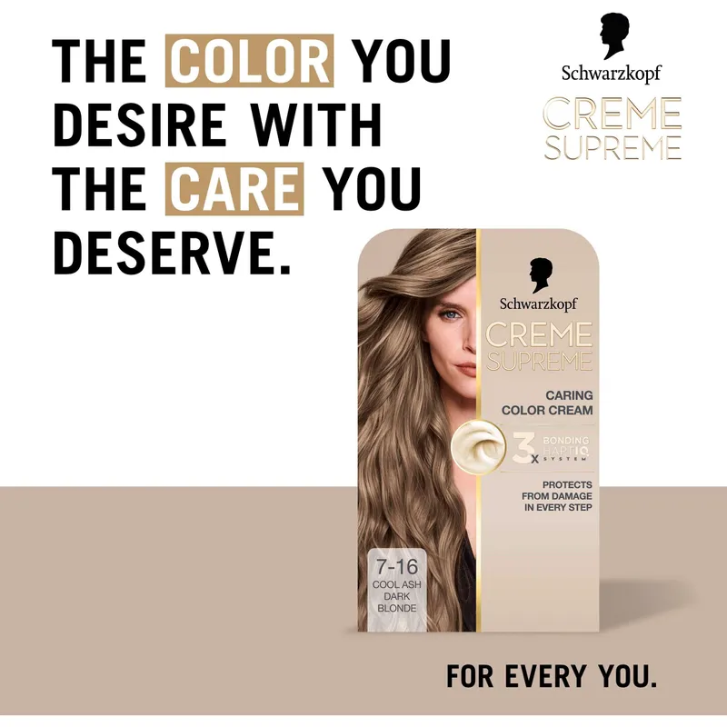 Bild 2 för Schwarzkopf Creme Supreme 7-16 Cool Ash Dark Blonde - 1 pcs