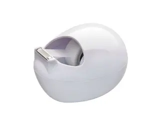 Produktfoto för Scotch® Karim Rashid-designad skrivbordstejphållare, C36, stenformad, vit + Magic™-tejp, 19 mm x 7,5 m, genomskinlig
