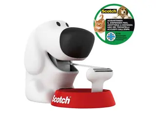 Produktfoto för Scotch® Tejphållare C31 hundformad, vit, med Magic™-tejp, genomskinlig, 19 mm x 7,5 m