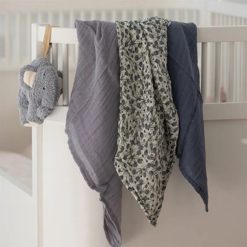 Bild 2 för Sebra muslinfilt 3-pack, blue olive/forest lake blue