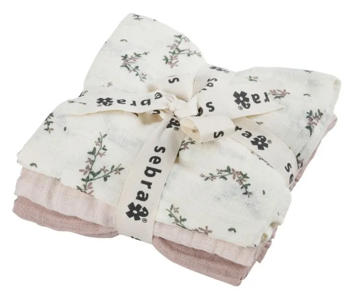 Bild 1 för Sebra - Stofbleer 3 stk. - Tygblöjor - Powder Blossom, Rose - L75 x W75 cm
