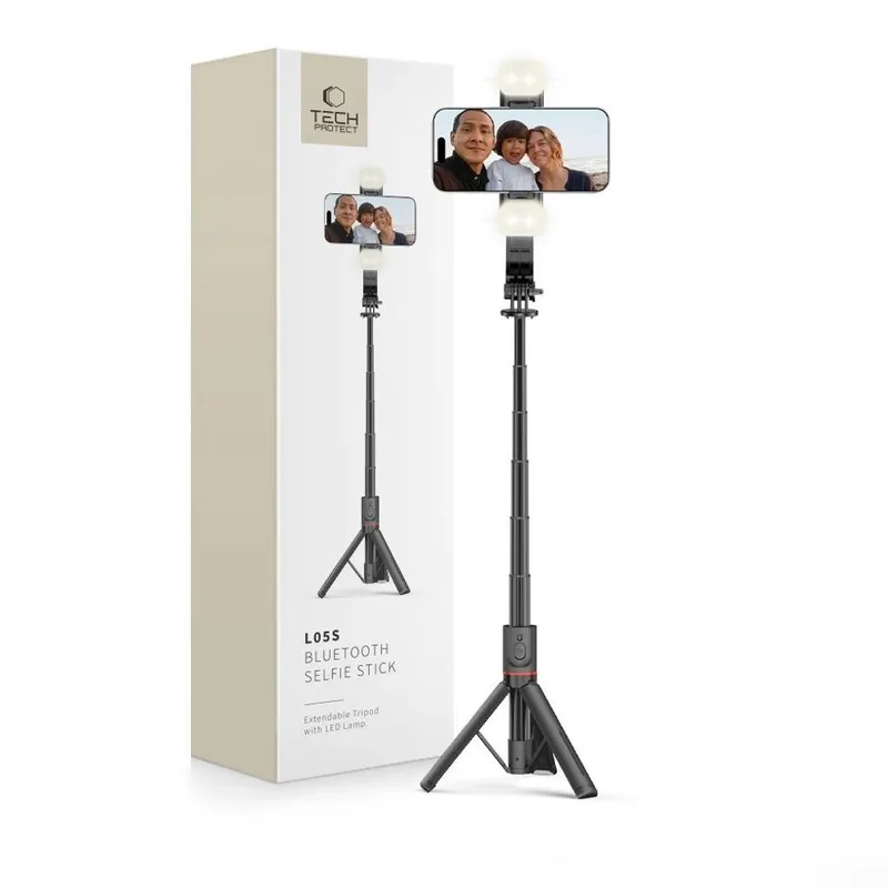 Alternativ bild 0 för Selfie stick Tech-Protect TECH-PROTECT L05S BLUETOOTH SELFIE STICK TRIPOD & LED LIGHT BLACK