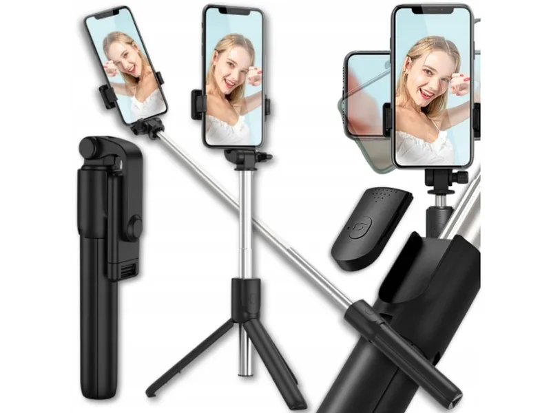 Alternativ bild 0 för Selfiestick Teleskopstativ 1m med Telefonhållare - Svart