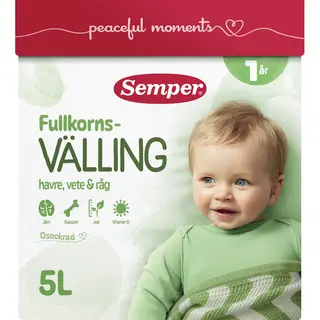 Produktfoto för Semper Fullkornsvälling havre, vete & råg 1 år 5 liter 725 g