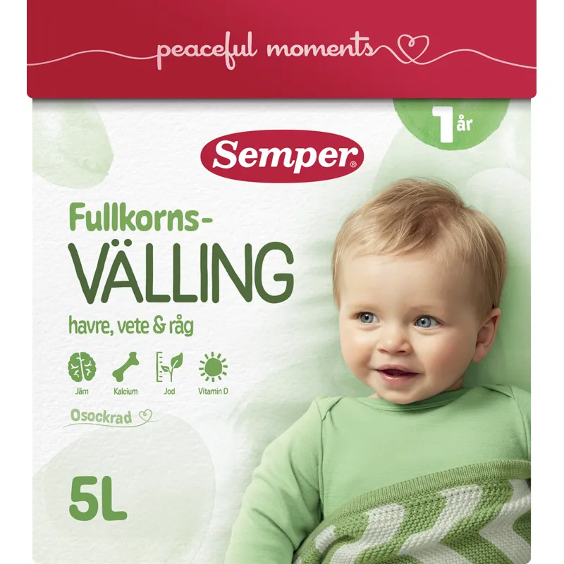 Bild 1 för Semper Fullkornsvälling havre, vete & råg 1 år 5 liter 725 g